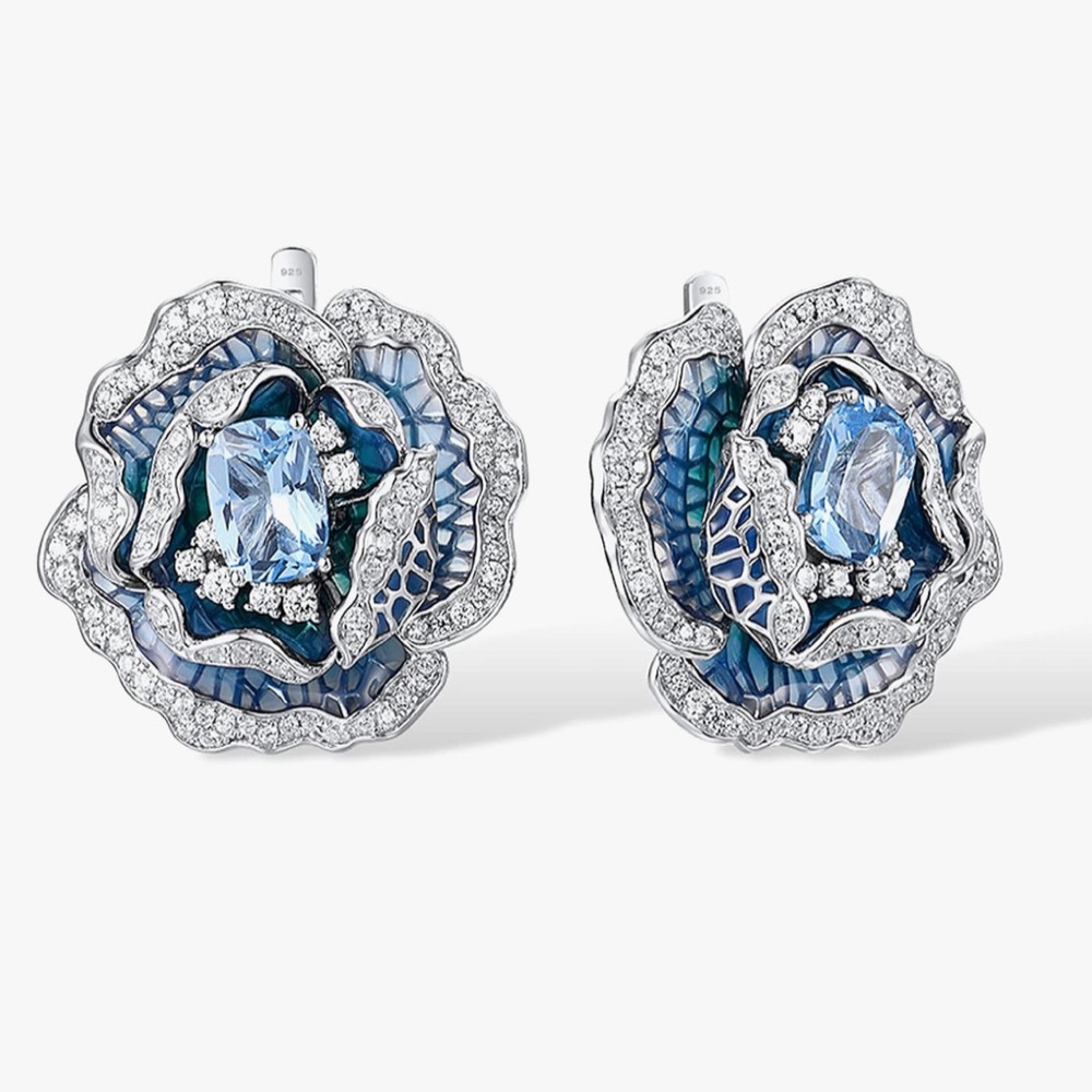 Santuzza Enamel Gemston Flower 925 Sterling Silver Earrings